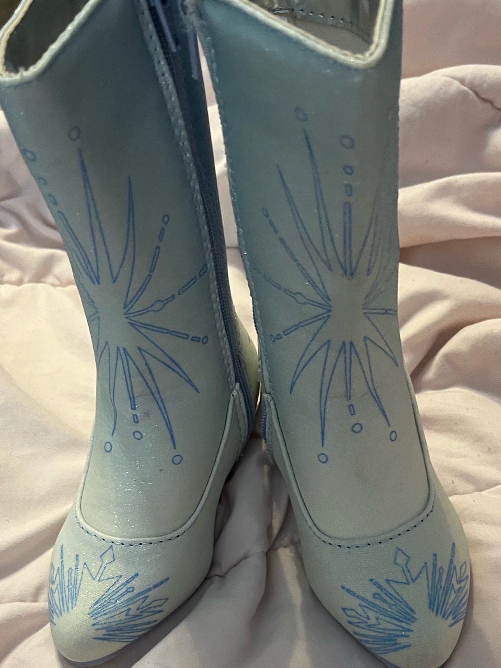 Toddlers Light Blue Embroidered Mid-Calf Elsa Boots